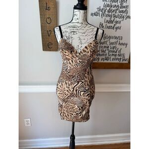 F.I.T Figure Improving Technology Women's Leopard Print Dress Tan Black Medium
